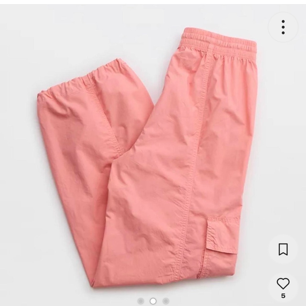 Aerie High Waisted Go-For-It Baggy Cargo Pant spicy coral size L NWT - Picture 2 of 3